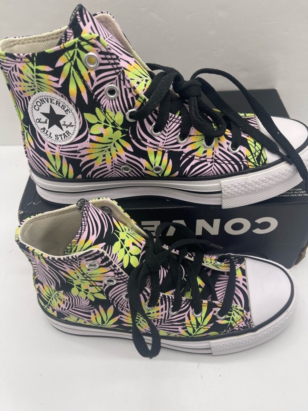 Converse WMNS CTAS EVA Lift Hi A01201C Blk/Pink Foam/Lime Rave Platform Sneakers - Picture 2 of 16